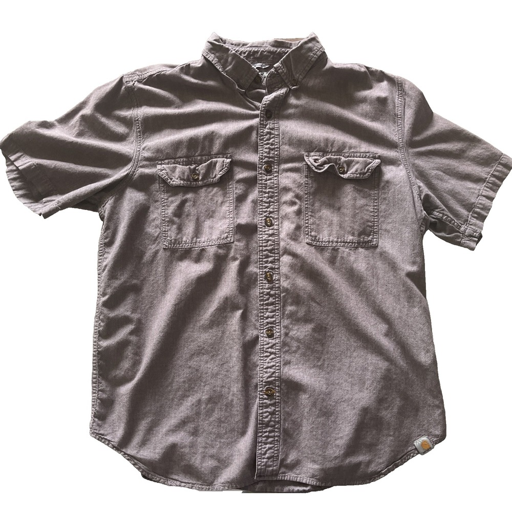Carhartt Men's Size XL‎ Short Sleeve Button Up Brown Relaxed Pocket 100% Cotton